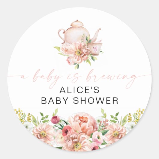 ALICE Blush Bloemige Baby Borrel Thee Verjaardagsf Ronde Sticker (Voorkant)
