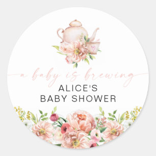 ALICE Blush Bloemige Baby Borrelende Thee Feest Fa Ronde Sticker