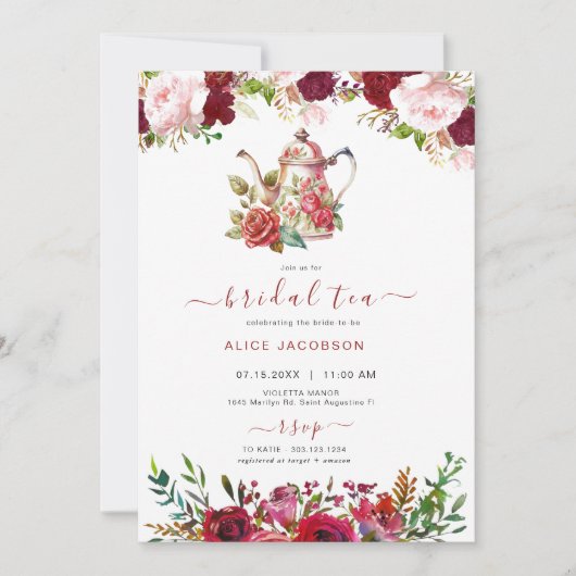 ALICE Blush Floral Bridal Tea Party Brunch Shower Kaart (Voorkant)
