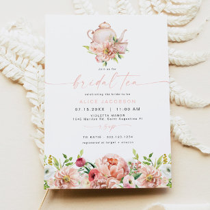 ALICE Blush Floral Bridal Tea Party Brunch Shower Kaart