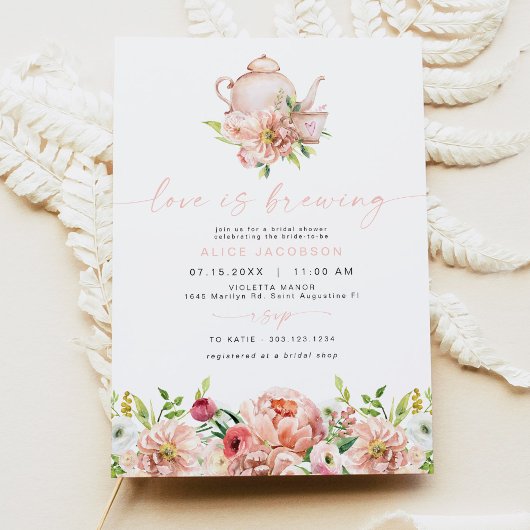 ALICE Blush Floral Bridal Tea Party Brunch Shower Kaart