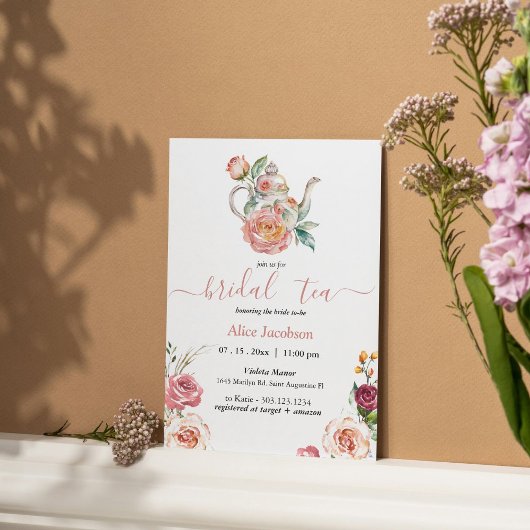 ALICE Blush Floral Bridal Tea Party Brunch Shower Kaart
