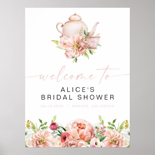 ALICE Blush Floral Bridal Tea Party Brunch Welkom Poster (Voorkant)