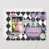 Alice Bow Wonderland verjaardagsfoto uitnodiging (Voorkant)