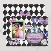 Alice Bow Wonderland verjaardagsfoto uitnodiging (Voorkant / Achterkant)