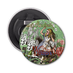 alice cards wonderland hatter konijn button flesopener