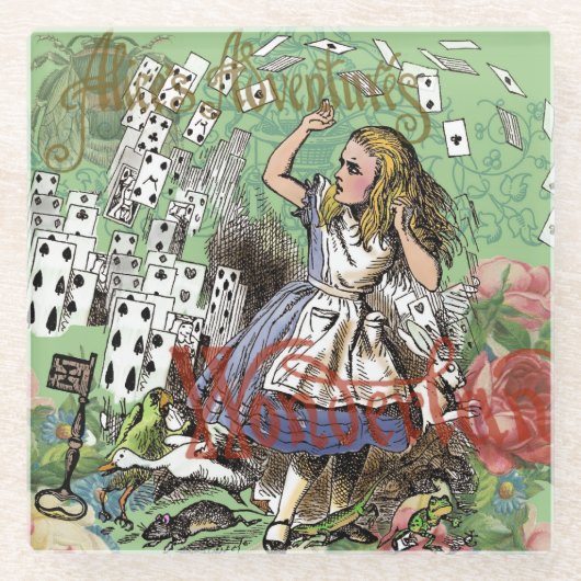 alice cards wonderland hatter konijn glazen onderzetter (Voorkant)