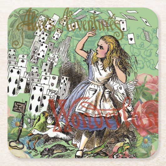 alice cards wonderland hatter konijn kartonnen onderzetters (Voorkant)