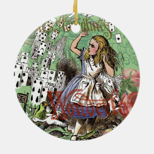 alice cards wonderland hatter konijn keramisch ornament (Achterkant)