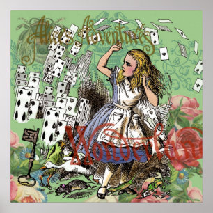 alice cards wonderland hatter konijn poster