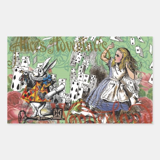 alice cards wonderland hatter konijn rechthoekige sticker (Voorkant)