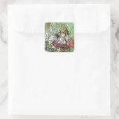 alice cards wonderland hatter konijn vierkante sticker (Tas)