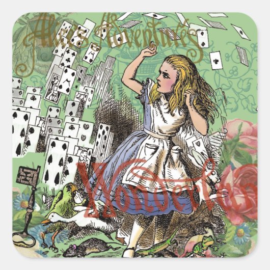 alice cards wonderland hatter konijn vierkante sticker (Voorkant)