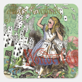 alice cards wonderland hatter konijn vierkante sticker