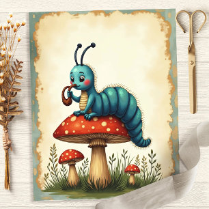 Alice Caterpillar op Paddenstoel Scrapbook Papier