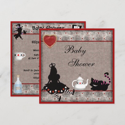 Alice & Cheshire Cat Baby shower Tea Party Kaart (Voorkant / Achterkant)