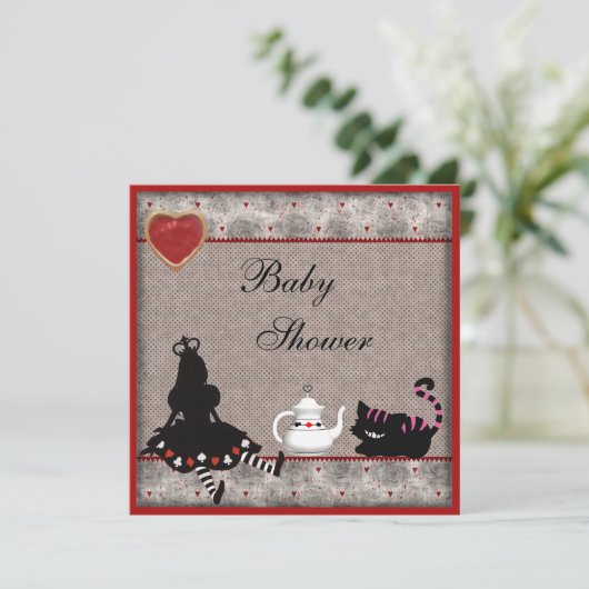 Alice & Cheshire Cat Baby shower Tea Party Kaart (Staand voorkant)