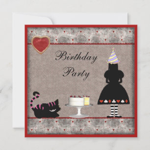 Alice & Cheshire Cat Birthday Party Invites Kaart