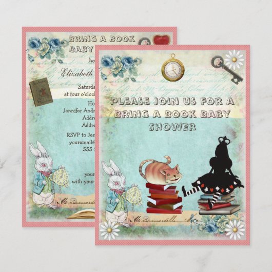 Alice & Cheshire Cat brengen een Baby shower uit h Kaart (Voorkant / Achterkant)