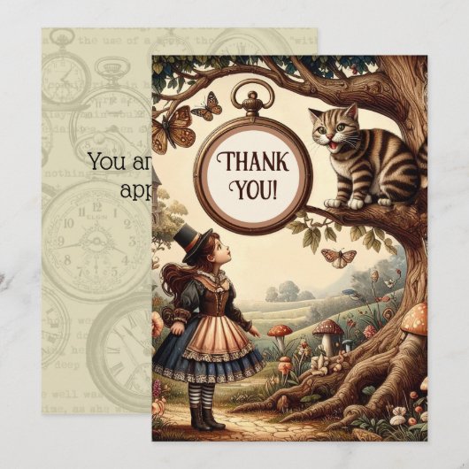 Alice & Cheshire Cat: Fantasievolle Wonderland Fan Bedankkaart (Voorkant / Achterkant)