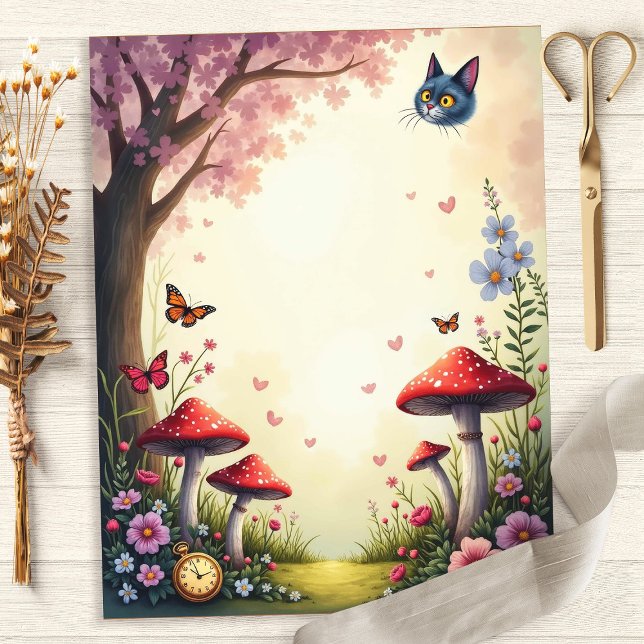 Alice Cheshire Cat Mushroom Garden Scrapbook Paper (Creator heeft geüpload)