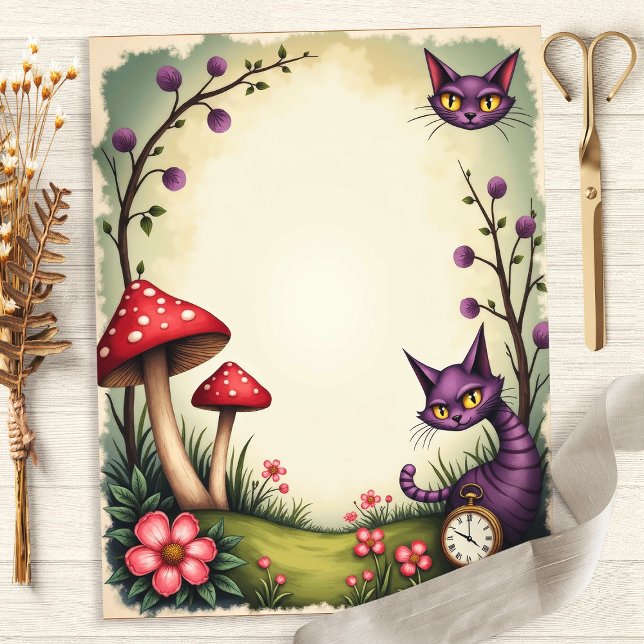 Alice Cheshire Cat Mushroom Klok Scrapbook Paper (Creator heeft geüpload)