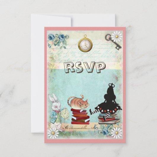 Alice & Cheshire Cat RSVP Breng een Baby shower ui (Voorkant)