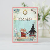 Alice & Cheshire Cat RSVP Breng een Baby shower ui (Staand voorkant)