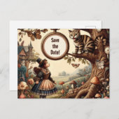 Alice & Cheshire Cat: Whimsical Wonderland Fantasy Aankondigingskaart (Voorkant / Achterkant)
