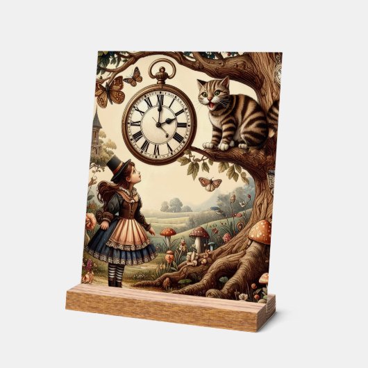 Alice & Cheshire Cat: Whimsical Wonderland Fantasy Acryl Bord (Hoek)