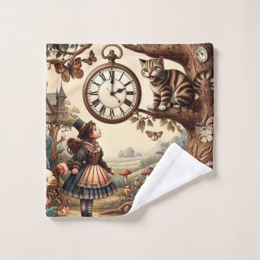 Alice & Cheshire Cat: Whimsical Wonderland Fantasy Bad Handdoek (Wasdoekje)