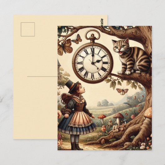 Alice & Cheshire Cat: Whimsical Wonderland Fantasy Briefkaart (Voorkant / Achterkant)
