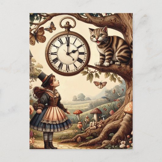 Alice & Cheshire Cat: Whimsical Wonderland Fantasy Briefkaart (Voorkant)