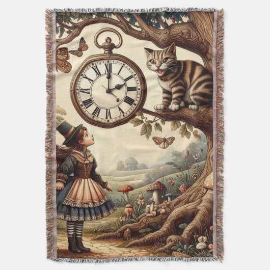 Alice & Cheshire Cat: Whimsical Wonderland Fantasy Deken (Voorkant Verticaal)