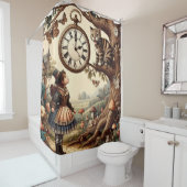 Alice & Cheshire Cat: Whimsical Wonderland Fantasy Douchegordijn (In situ)