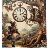 Alice & Cheshire Cat: Whimsical Wonderland Fantasy Douchegordijn (Voorkant)