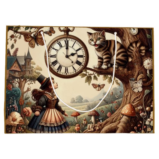 Alice & Cheshire Cat: Whimsical Wonderland Fantasy Groot Cadeauzakje (Achterkant)