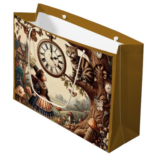 Alice & Cheshire Cat: Whimsical Wonderland Fantasy Groot Cadeauzakje (Voorkant Gekanteld)