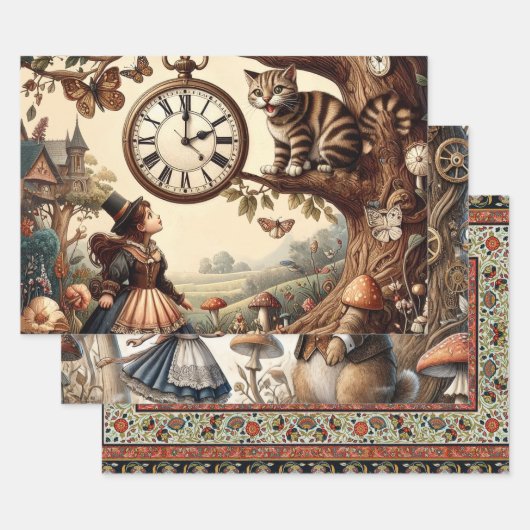 Alice & Cheshire Cat: Whimsical Wonderland Fantasy Inpakpapier Vel (Set)