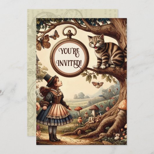 Alice & Cheshire Cat: Whimsical Wonderland Fantasy Kaart (Voorkant / Achterkant)