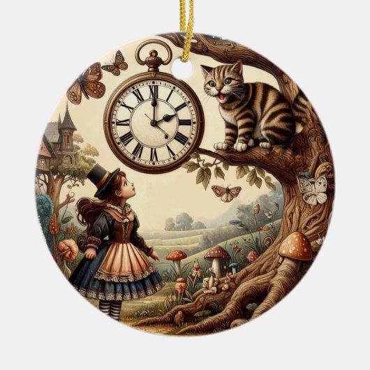Alice & Cheshire Cat: Whimsical Wonderland Fantasy Keramisch Ornament (Voorkant)