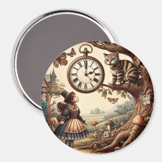 Alice & Cheshire Cat: Whimsical Wonderland Fantasy Magneet (Voorkant / Achterkant)