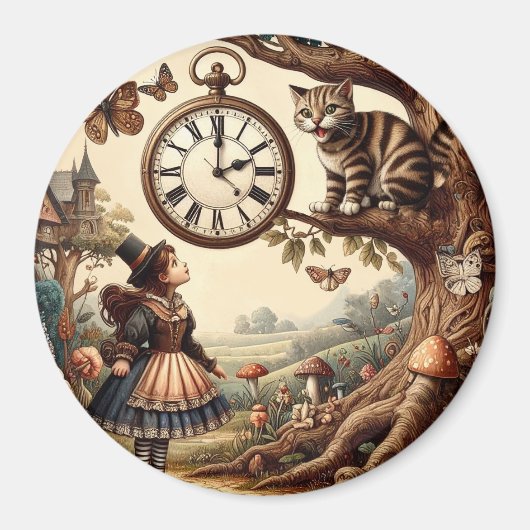 Alice & Cheshire Cat: Whimsical Wonderland Fantasy Magneet (Voorkant)