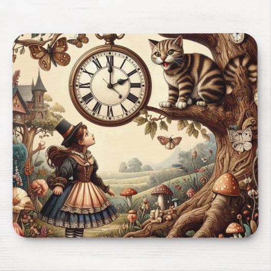 Alice & Cheshire Cat: Whimsical Wonderland Fantasy Muismat (Voorkant)