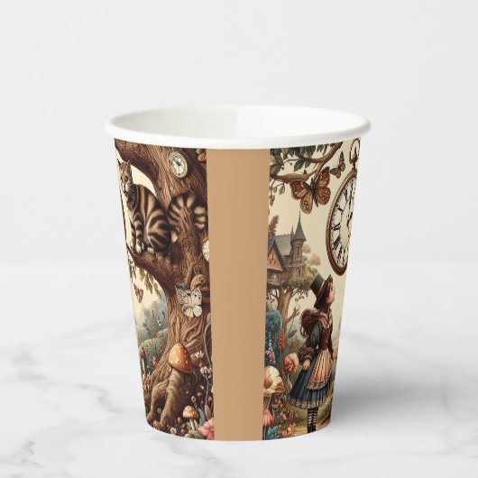 Alice & Cheshire Cat: Whimsical Wonderland Fantasy Papieren Bekers (Links)