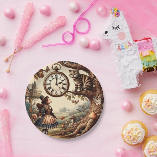 Alice & Cheshire Cat: Whimsical Wonderland Fantasy Papieren Bordje (Feest)