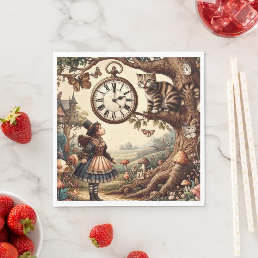 Alice & Cheshire Cat: Whimsical Wonderland Fantasy Servet (Insitu)