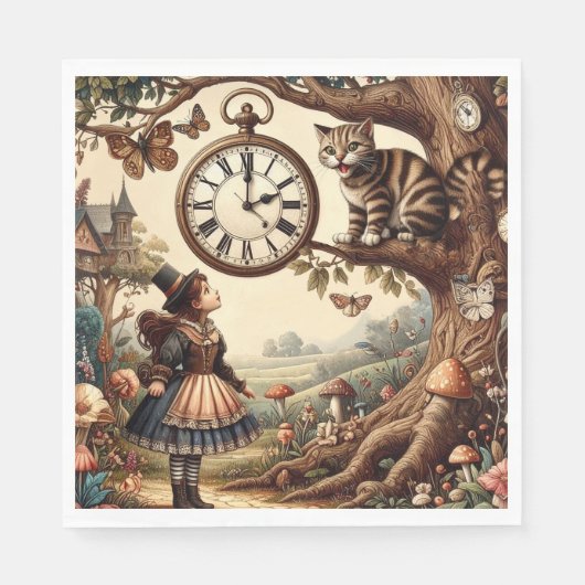 Alice & Cheshire Cat: Whimsical Wonderland Fantasy Servet (Voorkant)