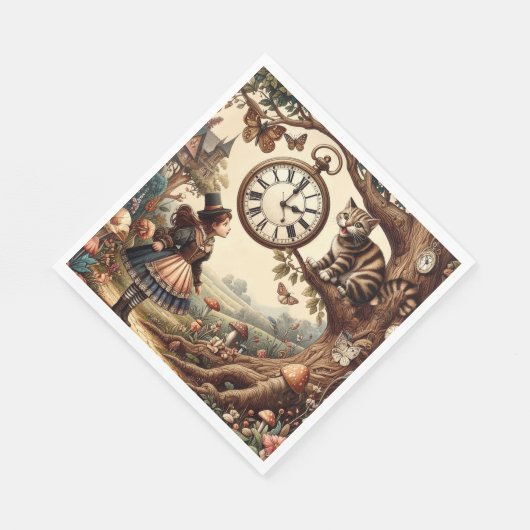 Alice & Cheshire Cat: Whimsical Wonderland Fantasy Servet (Hoek)