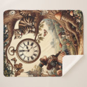 Alice & Cheshire Cat: Whimsical Wonderland Fantasy Sherpa Deken (Voorkant (horizontaal))